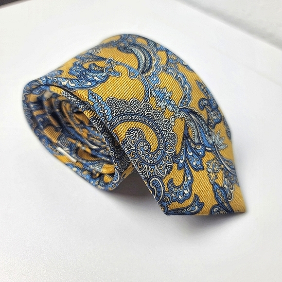 Joseph abboud designer silk classic Paisley gold and blue tie retail $125 - Picture 3 of 4